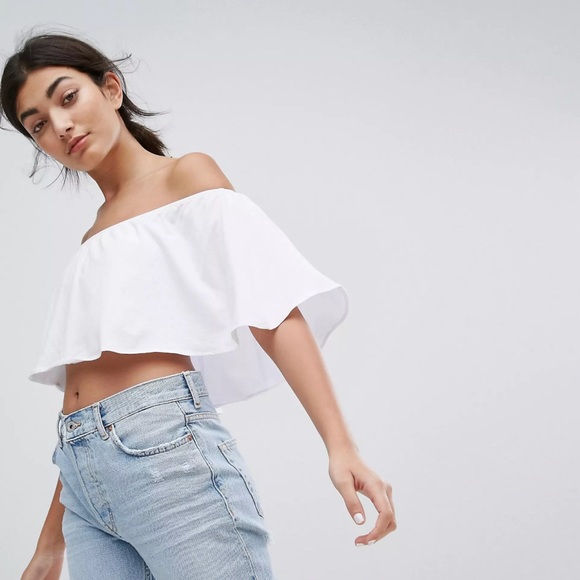 Bershka Tops - Bershka Frill Bardot Crop Top | size M